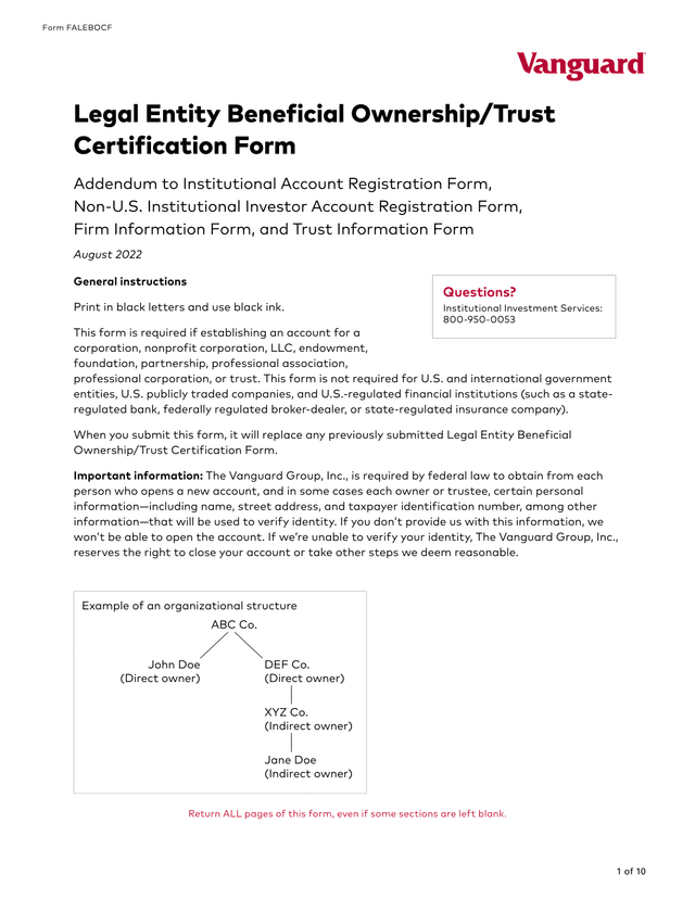 Legal Entity Beneficial OwnershipTrust Certification Form screenshot