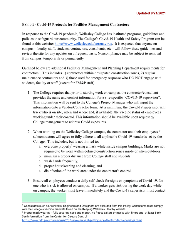 Exhibit   Covid 19 Protocols For Facilities Management Contractors screenshot