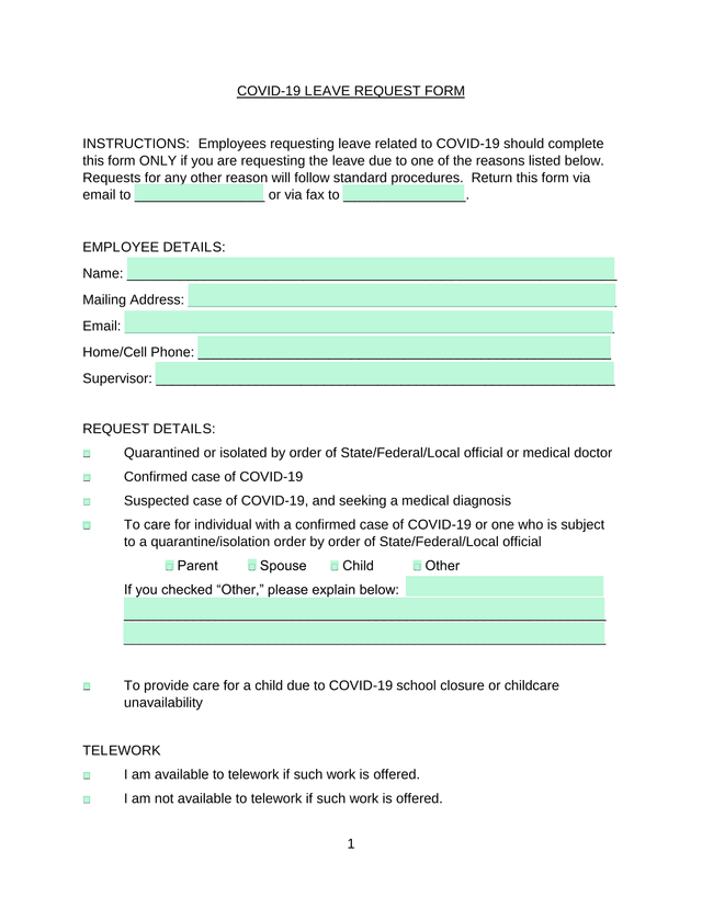 COVID 19 LEAVE REQUEST FORM screenshot