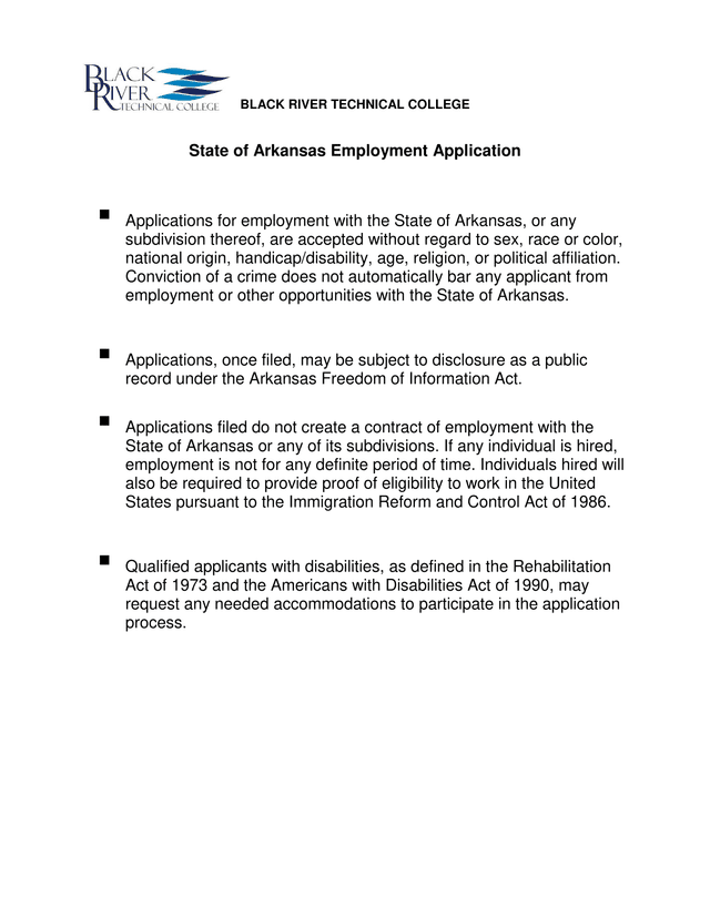 State Of Arkansas Employment Application screenshot