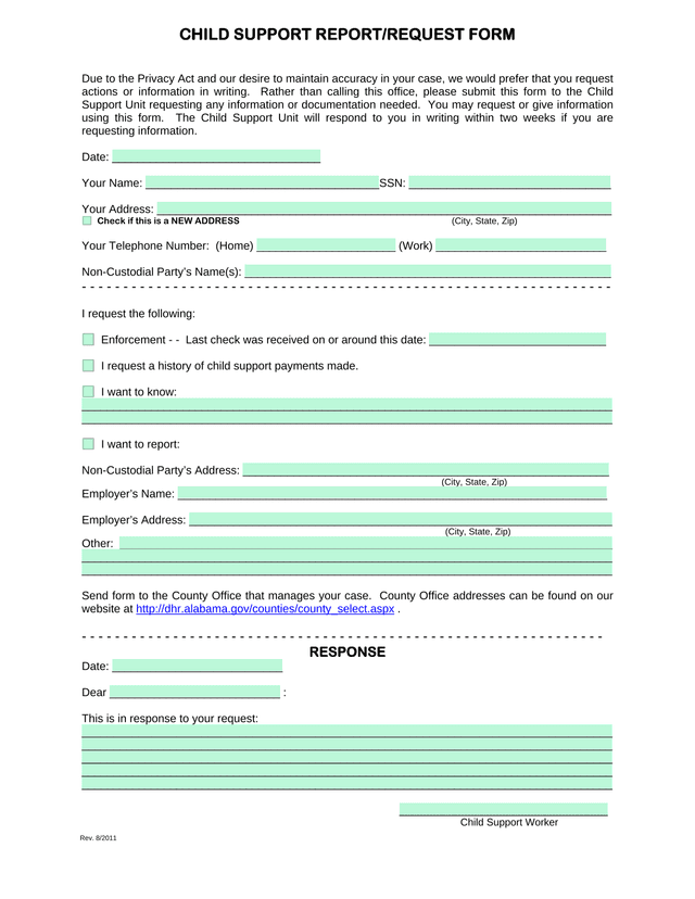 Child Support ReportRequest Form screenshot