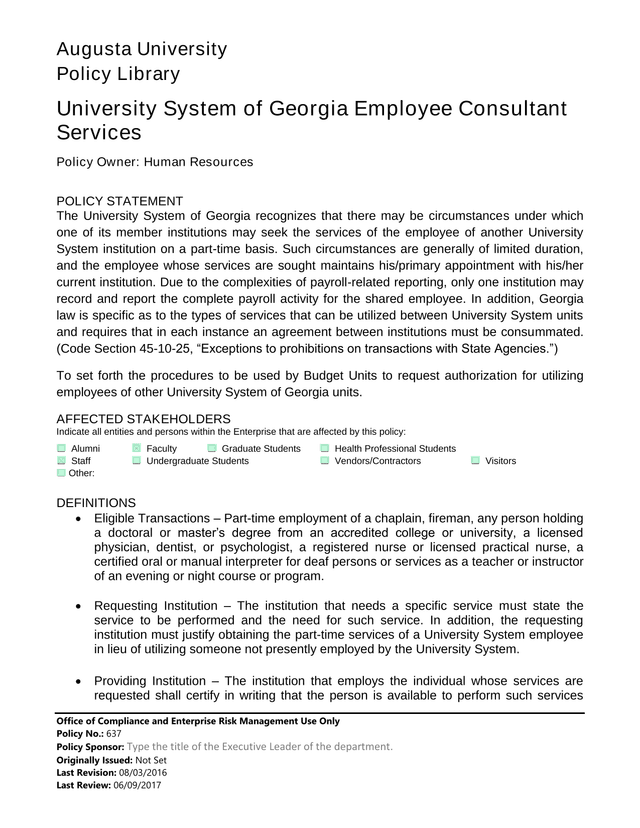 University System Of Georgia Employee Consultant Services screenshot
