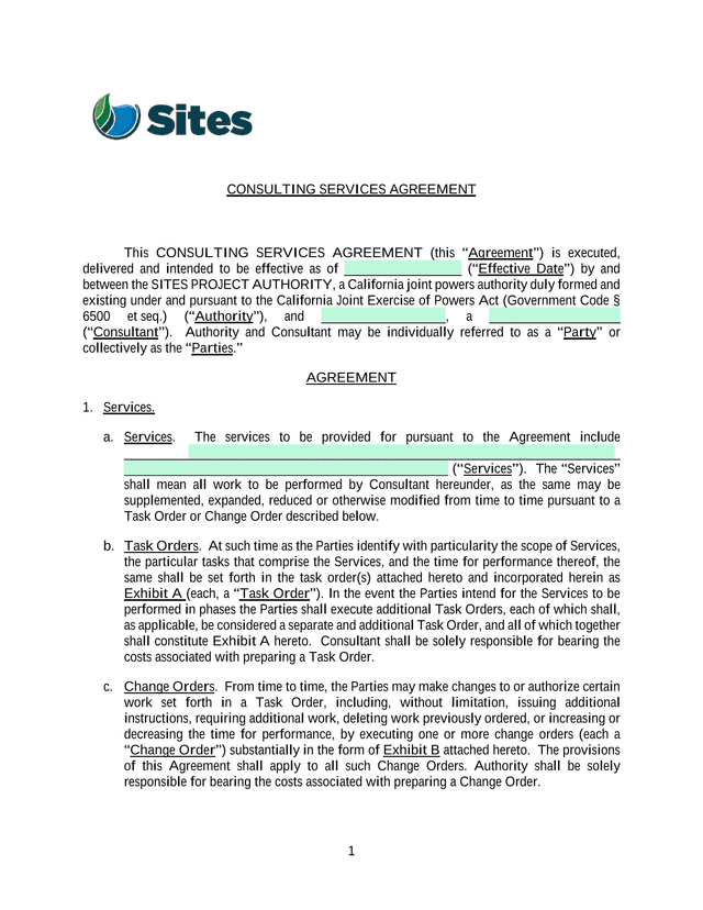 Consulting Services Agreement screenshot