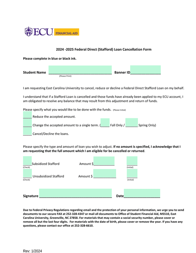 2024  2025 Federal Direct (Stafford) Loan Cancellation Form screenshot