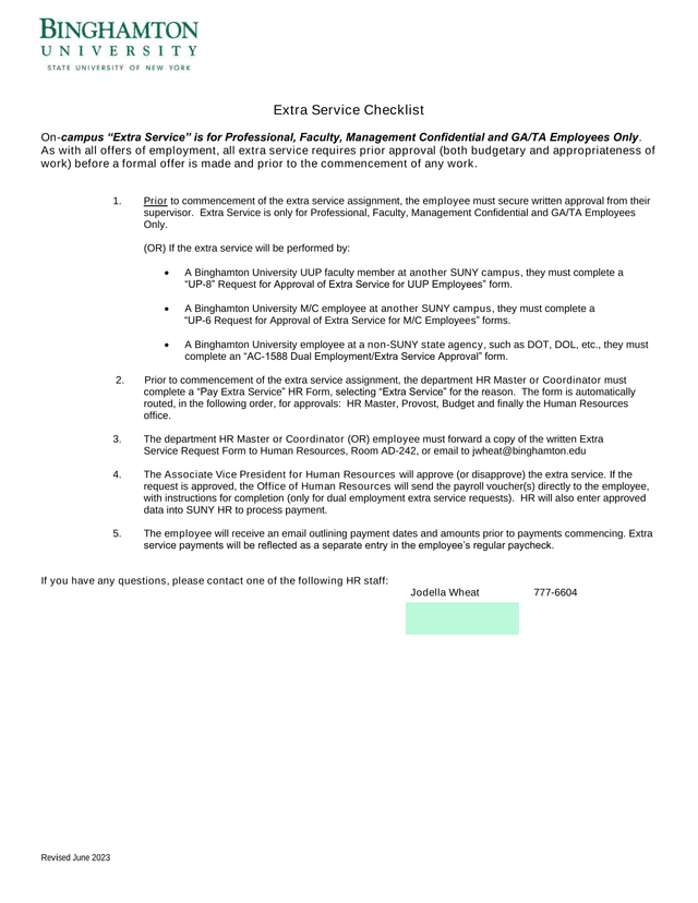 Extra Service Checklist screenshot