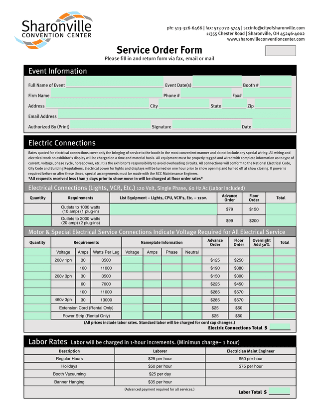 Service Order Form screenshot