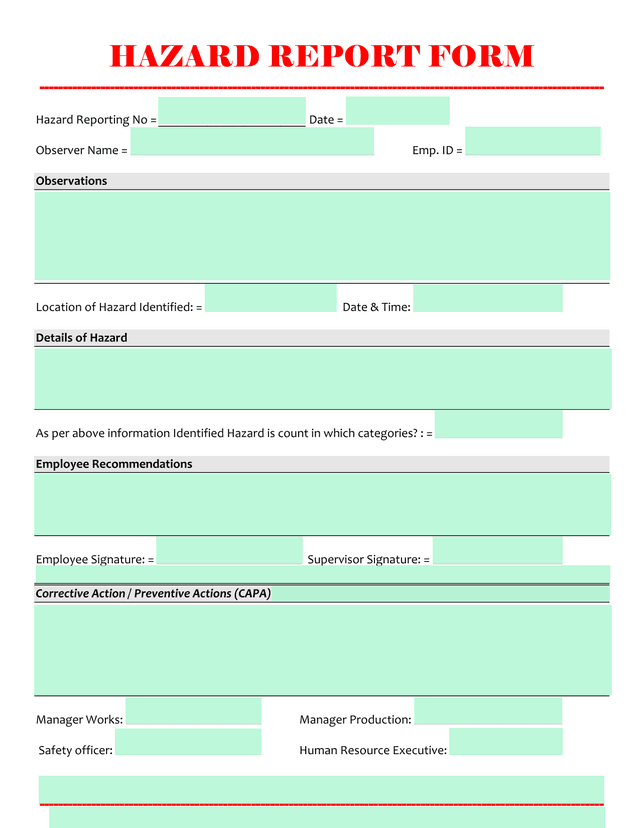 HAZARD REPORT FORM screenshot