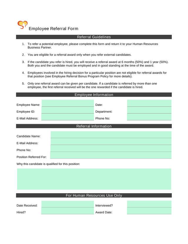 Employee Referral Form screenshot