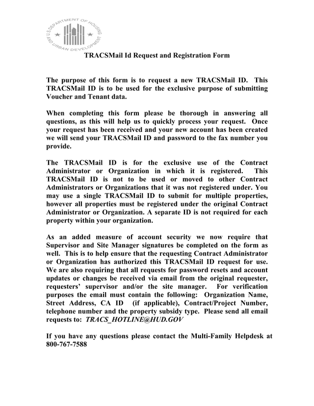 TRACSMail Id Request And Registration Form screenshot