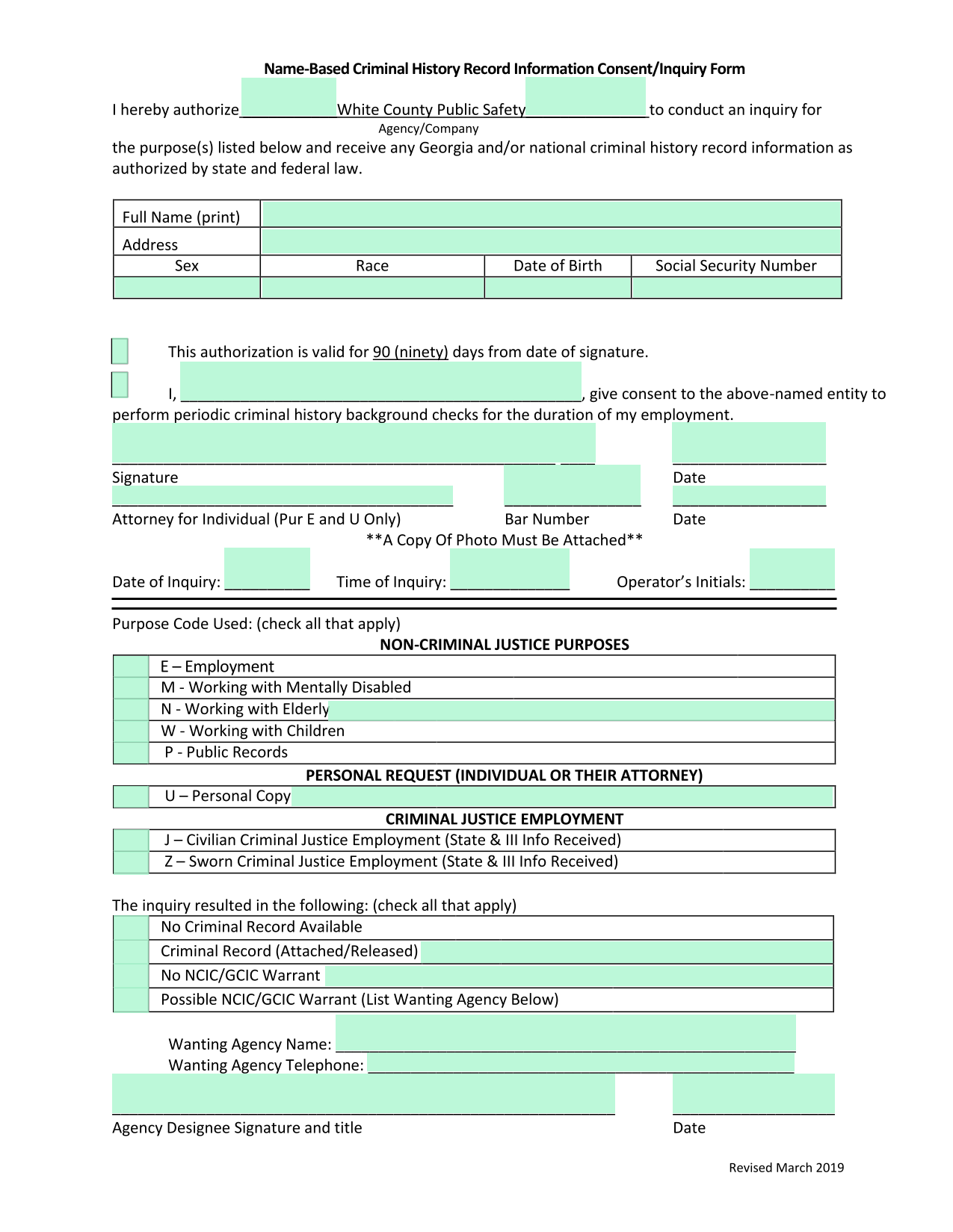 Name Based Criminal History Record Information ConsentInquiry Form screenshot