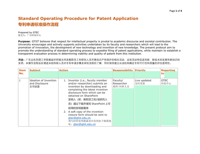 Standard Operating Procedure For Patent Application screenshot