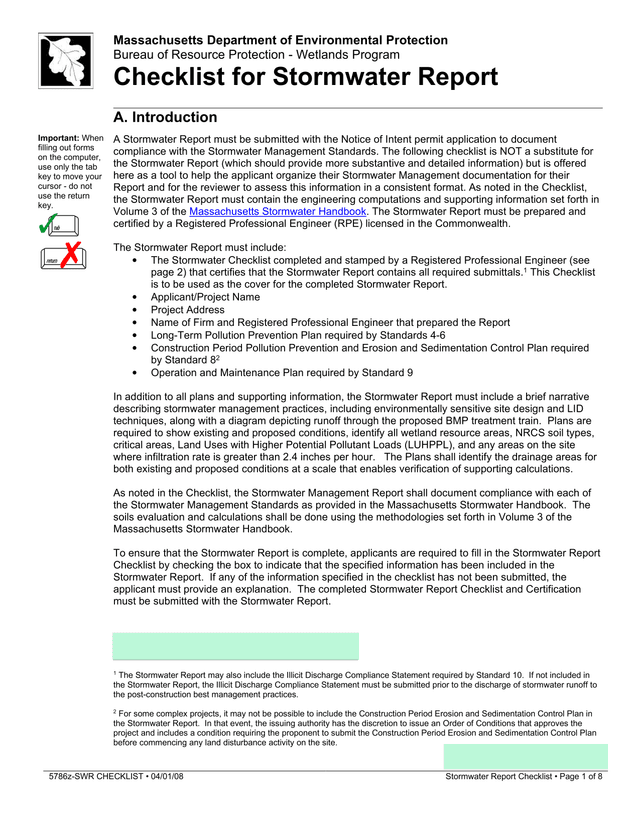Stormwater Report Checklist screenshot