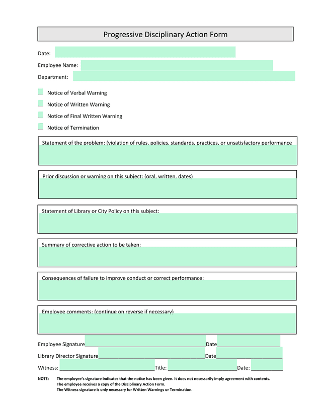 Progressive Disciplinary Action Form screenshot