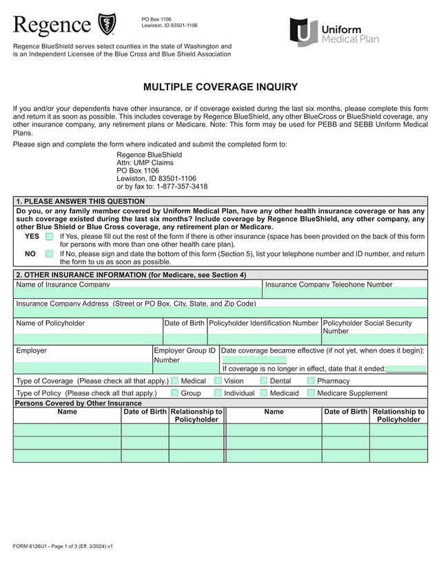 Multiple Coverage Inquiry Form screenshot