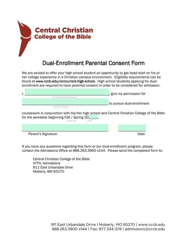 Dual Enrollment Parental Consent Form screenshot