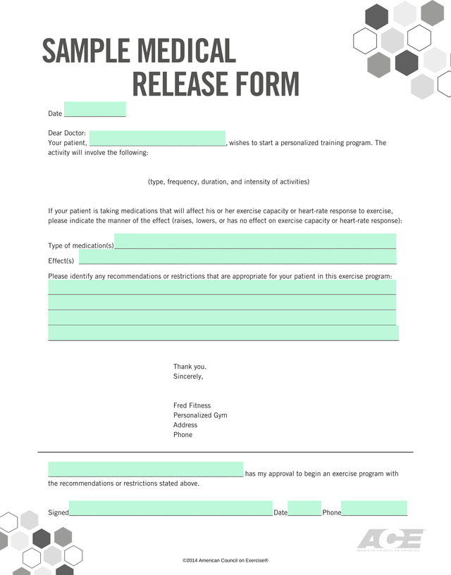 Medical Release Form screenshot
