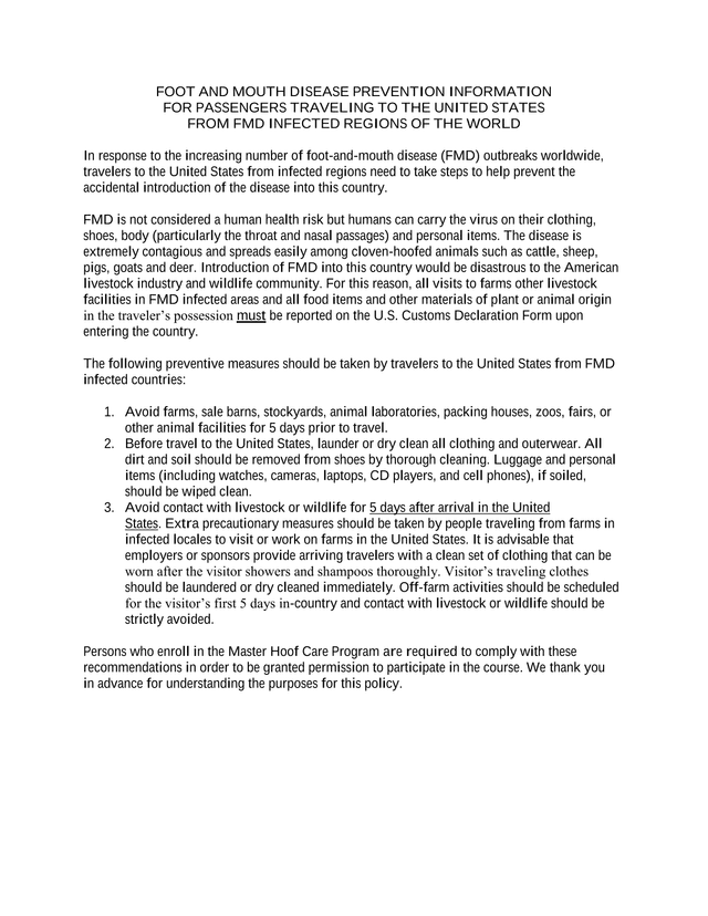 Foot And Mouth Disease Prevention Information For Travelers screenshot