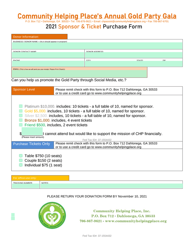 2021 Sponsor  Ticket Purchase Form screenshot