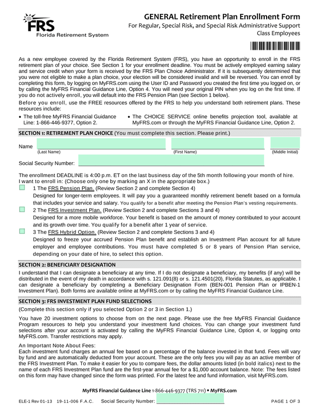 General Retirement Plan Enrollment Form screenshot