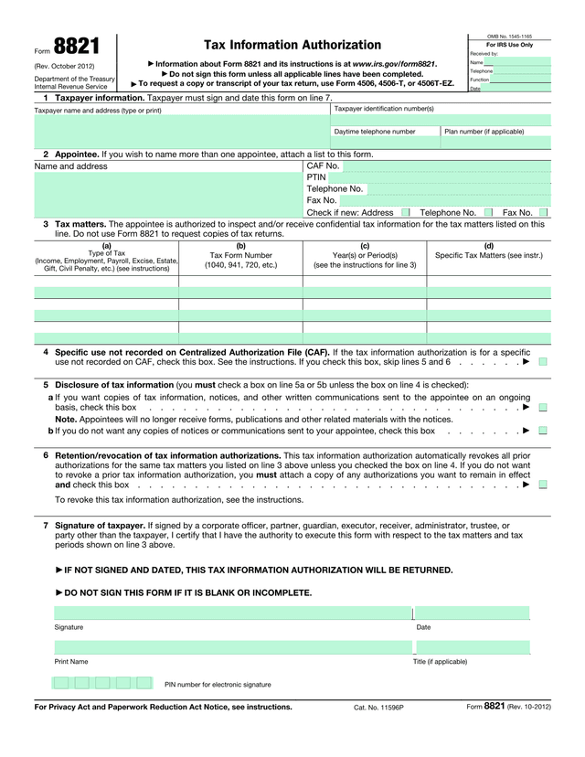 Form 8821 screenshot