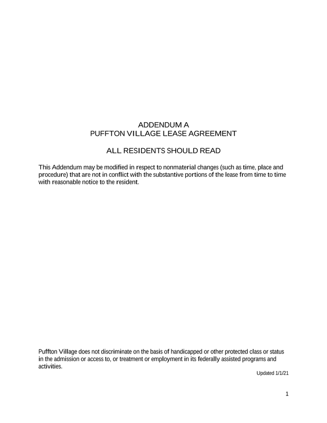 Puffton Village Lease Agreement   Addendum A screenshot