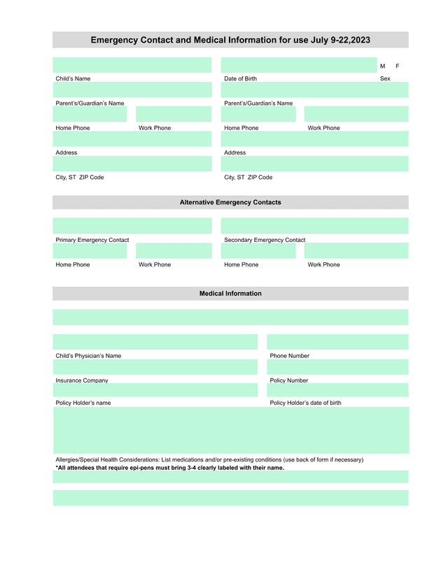 Emergency Contact And Medical Information screenshot