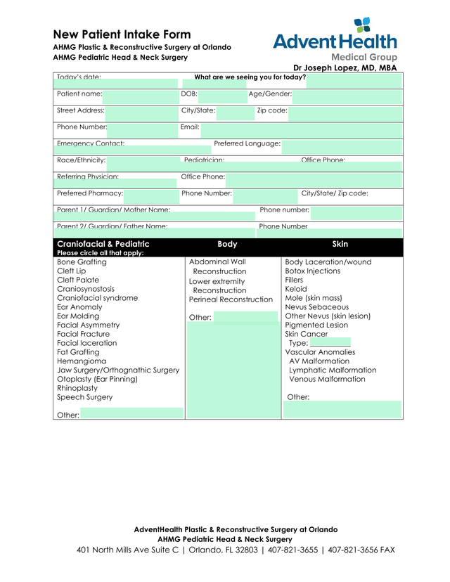 New Patient Intake Form screenshot