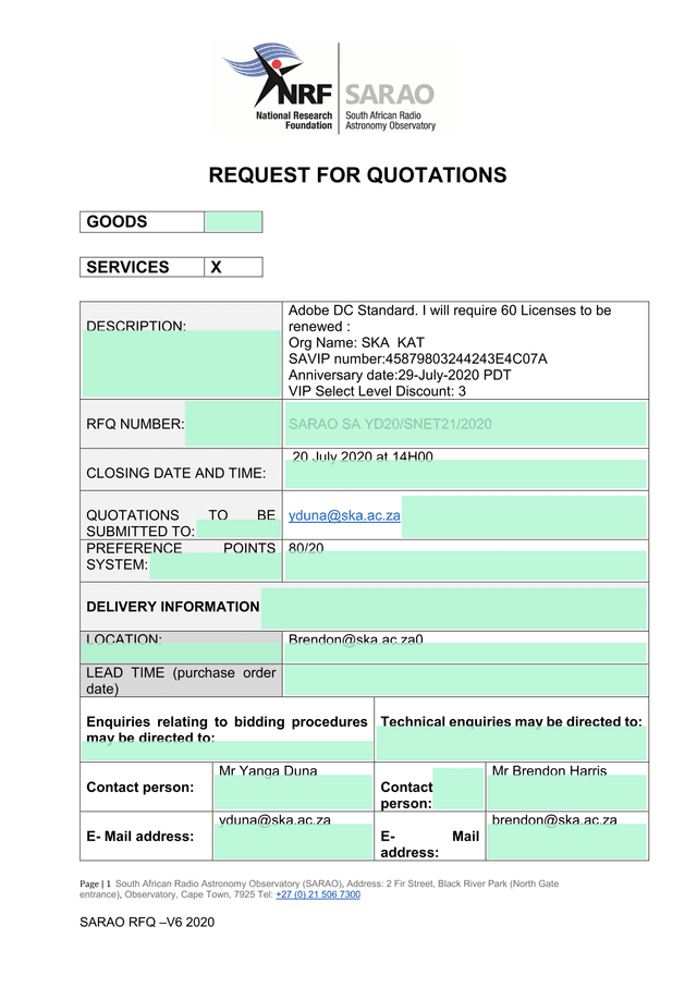 SARAO RFQ V6 2020 screenshot