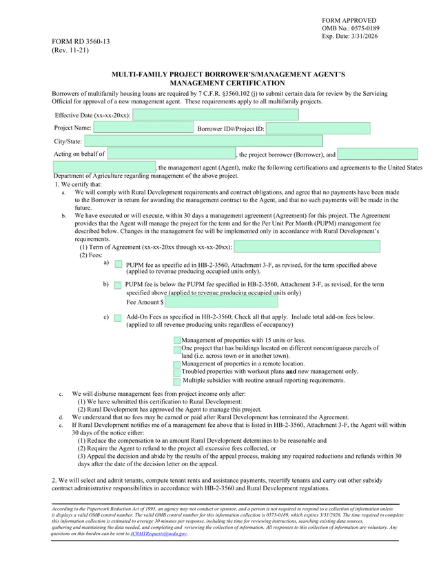 Multi Family Project BorrowerSManagement AgentS Management Certification screenshot