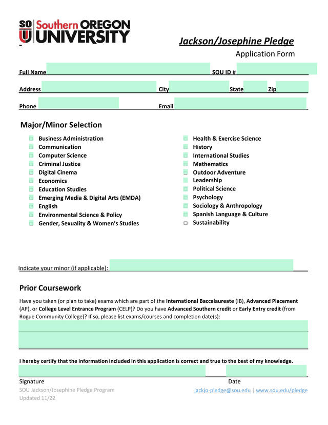 JacksonJosephine Pledge Application Form screenshot
