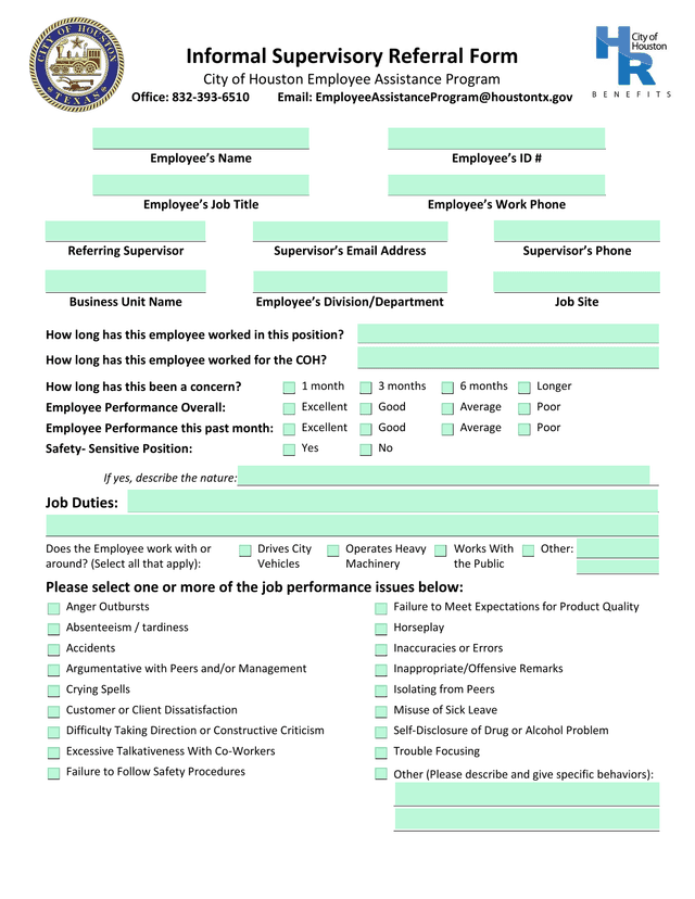 Informal Supervisory Referral Form screenshot