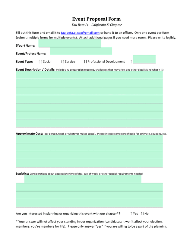 Event Proposal Form screenshot