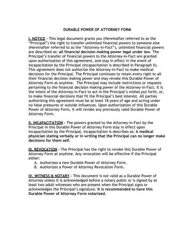 Durable Power Of Attorney Form screenshot