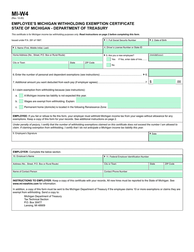 MI W4 EmployeeS Michigan Withholding Exemption Certificate screenshot