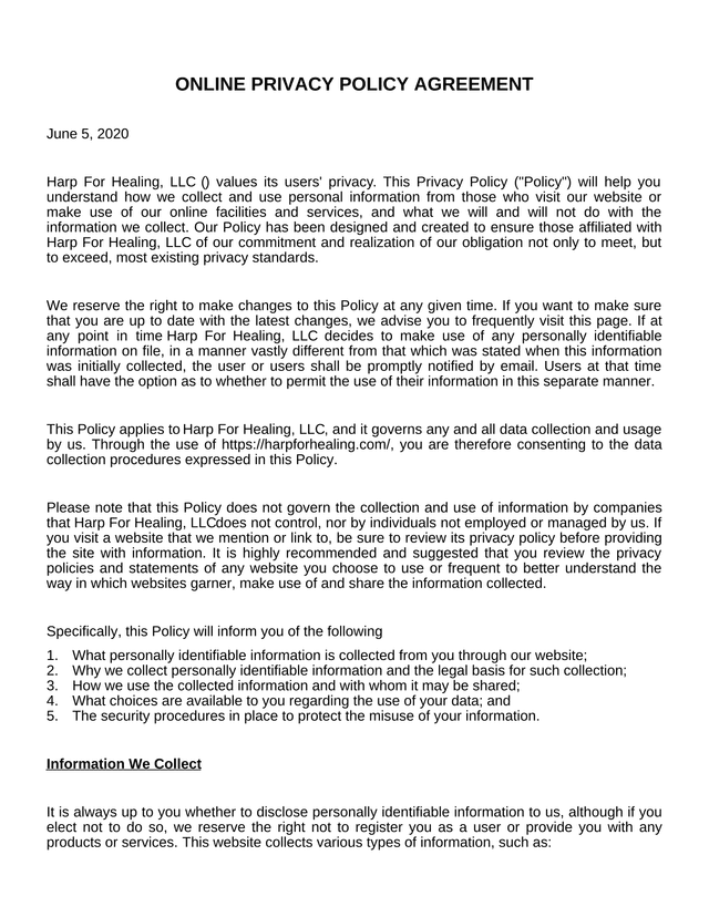 Online Privacy Policy Agreement screenshot