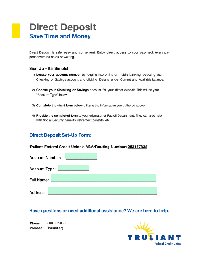 Direct Deposit Set Up Form screenshot