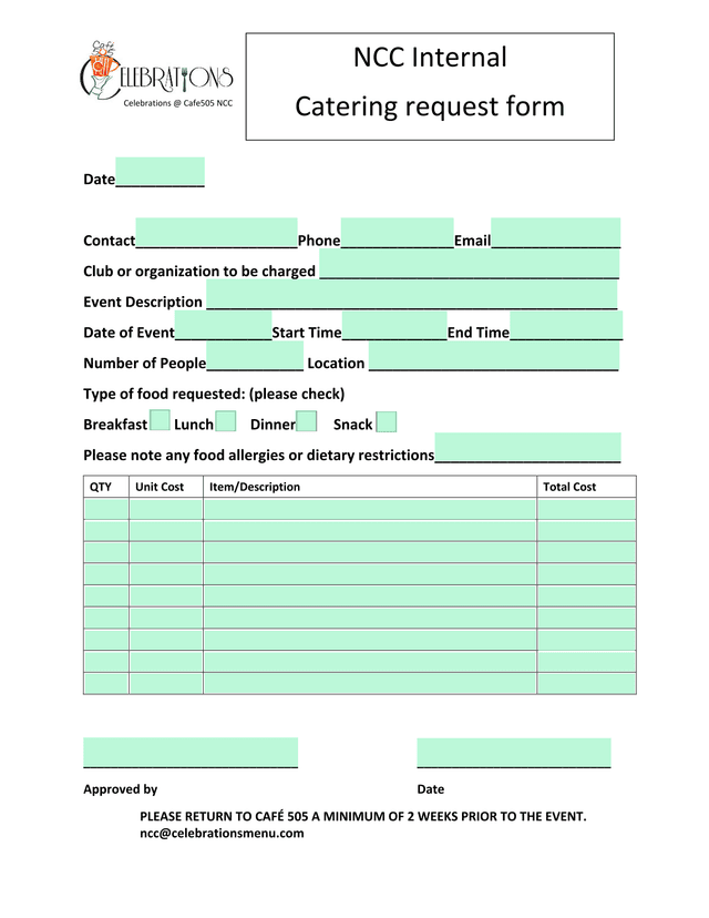 Catering Request Form screenshot