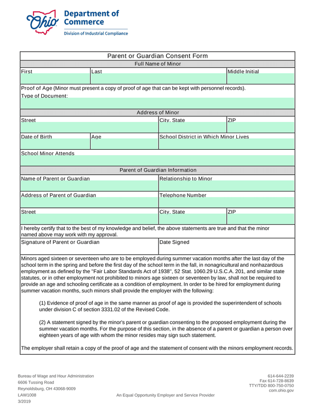 Parent Or Guardian Consent Form screenshot