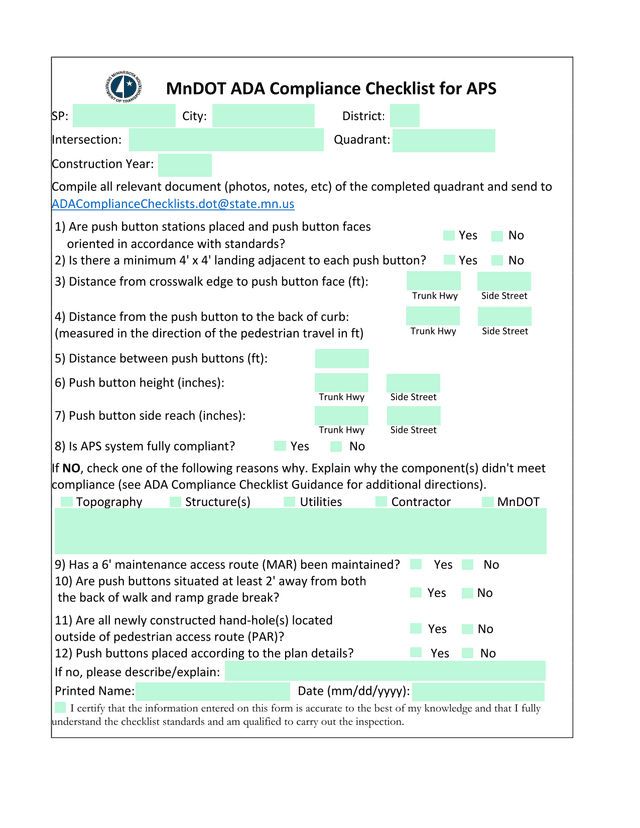 MnDOT ADA Compliance Checklist For APS screenshot