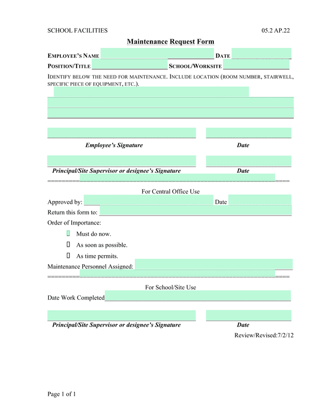 Maintenance Request Form screenshot