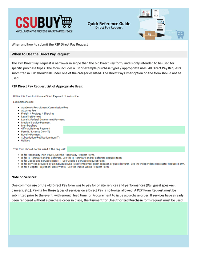 Quick Reference Guide Direct Pay Request screenshot