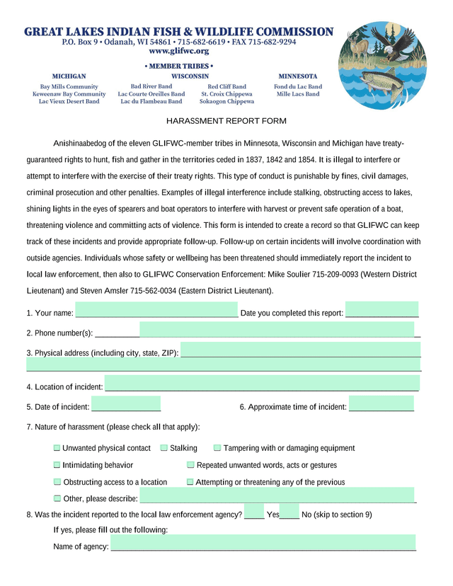 HARASSMENT REPORT FORM screenshot