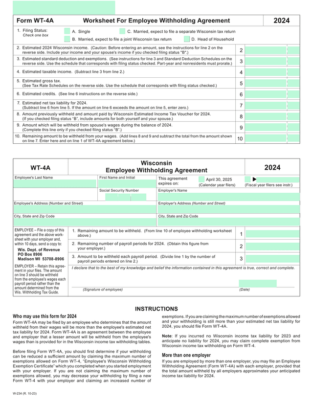 Form WT 4A screenshot