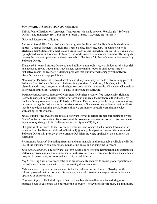 Software Distribution Agreement screenshot