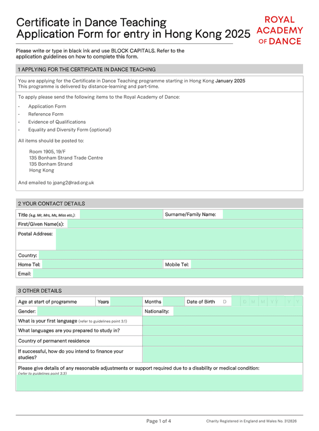 Certificate In Dance Teaching Application Form For Entry In Hong Kong 2025 screenshot