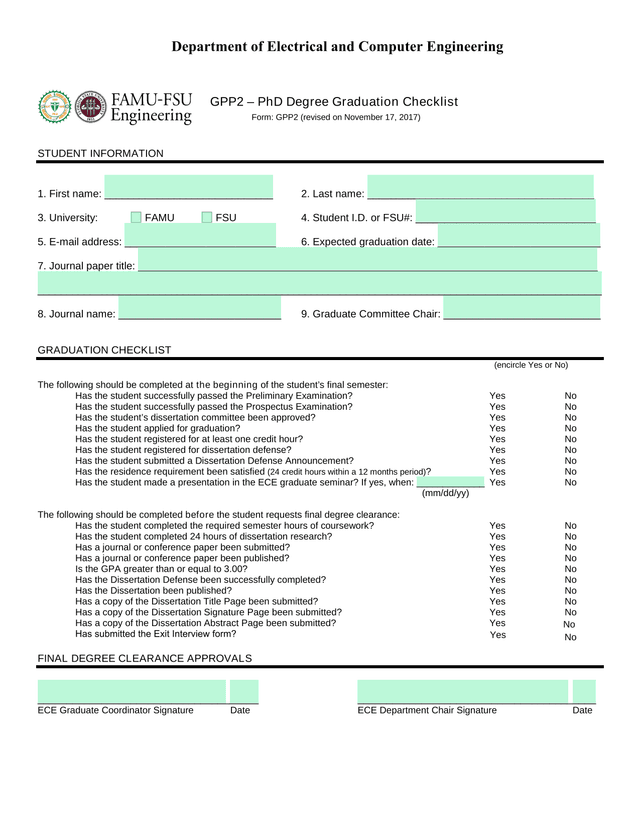 GPP2  PhD Degree Graduation Checklist screenshot