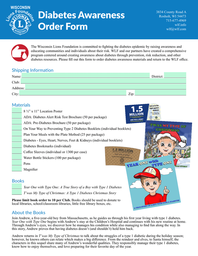 Diabetes Awareness Order Form screenshot