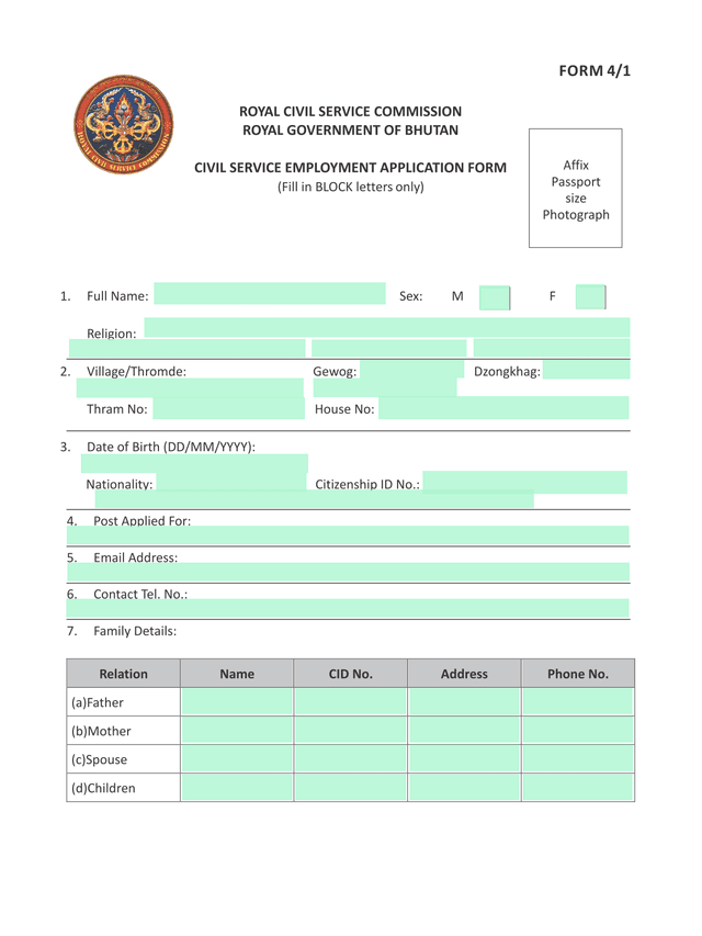 CIVIL SERVICE EMPLOYMENT APPLICATION FORM screenshot
