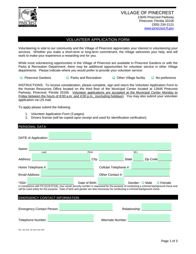 VOLUNTEER APPLICATION FORM screenshot