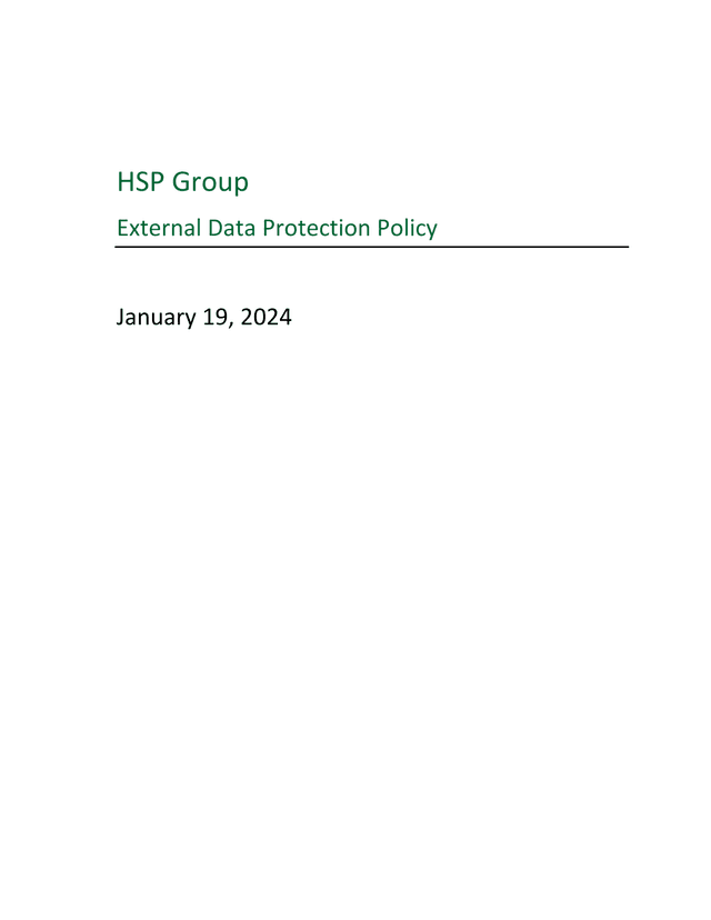 HSP Group External Data Protection Policy screenshot